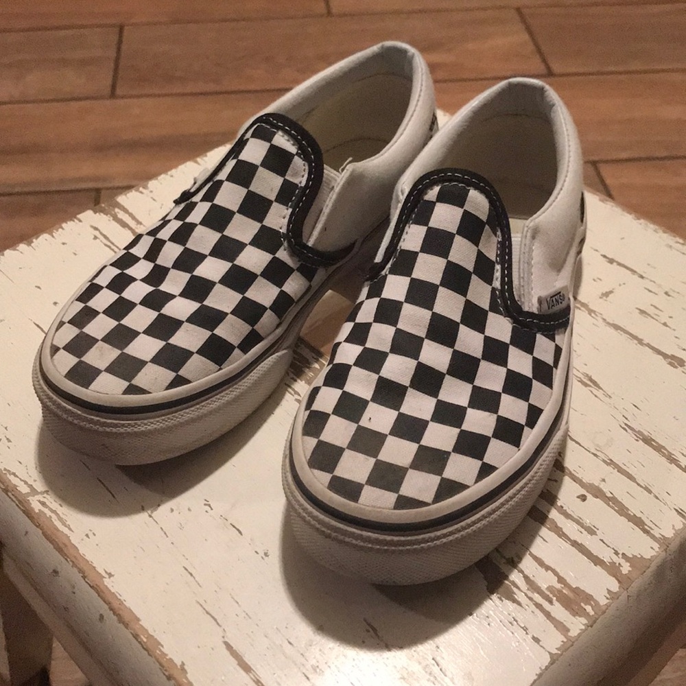 Kids Vans Flats Black White Checkered slip ons